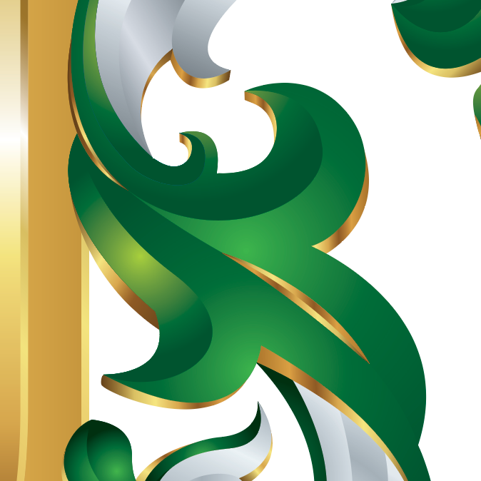 A close up of the Wood Family Crest with flowing green and white mantling set against a white background.