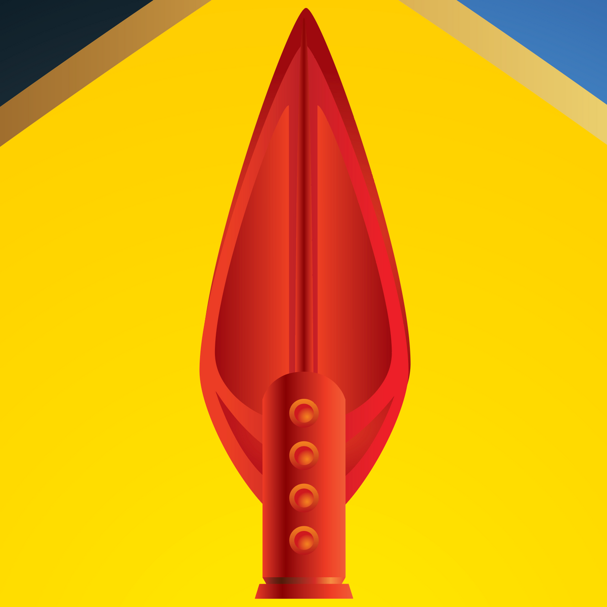 A closeup of the Wright Family Crest featuring a red spearhead.