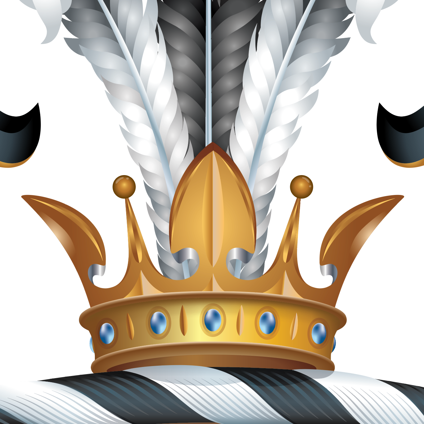 Young family crest featuring a golden crown, black and white feathers, and detailed heraldic mantling.