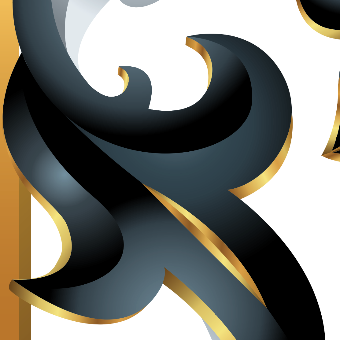 Detailed black and gold heraldic mantling featuring elegant scrollwork for the Young family crest beer glass.