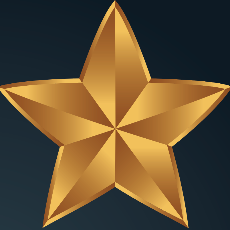 A closeup of the Zimmerman coat of arms featuring a gold five-pointed star with a faceted, geometric design, centered on a black background.