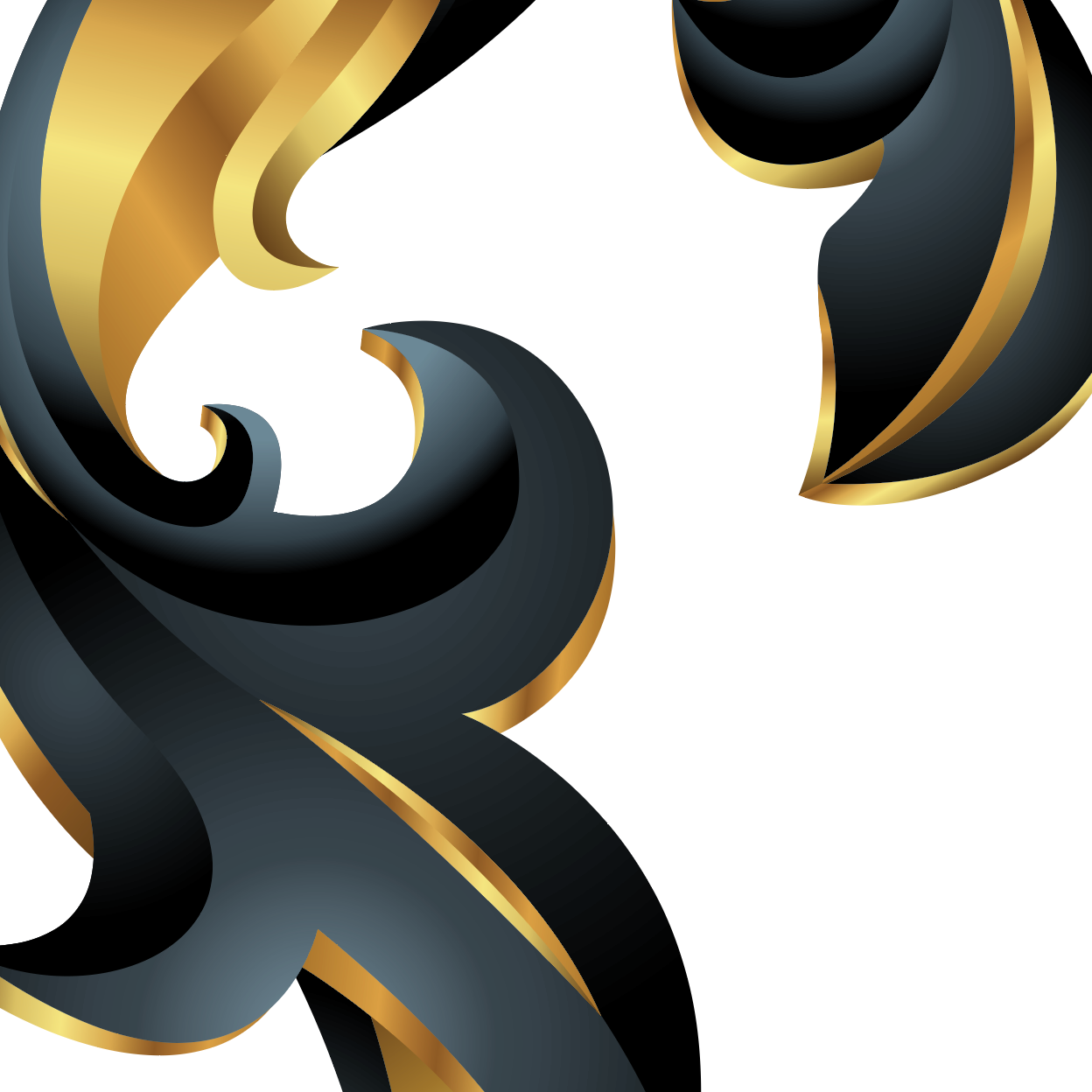 A closeup of the Zimmerman coat of arms featuring flowing black and gold scrollwork on a plain white background.