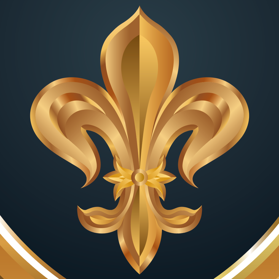 Zimmerman closeup of family crest of a fleur de lis in gold