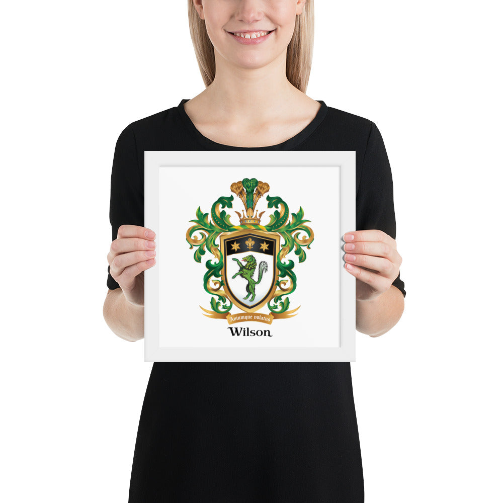 Wilson Family Crest framed artprint - green wolf-Family Crests Store