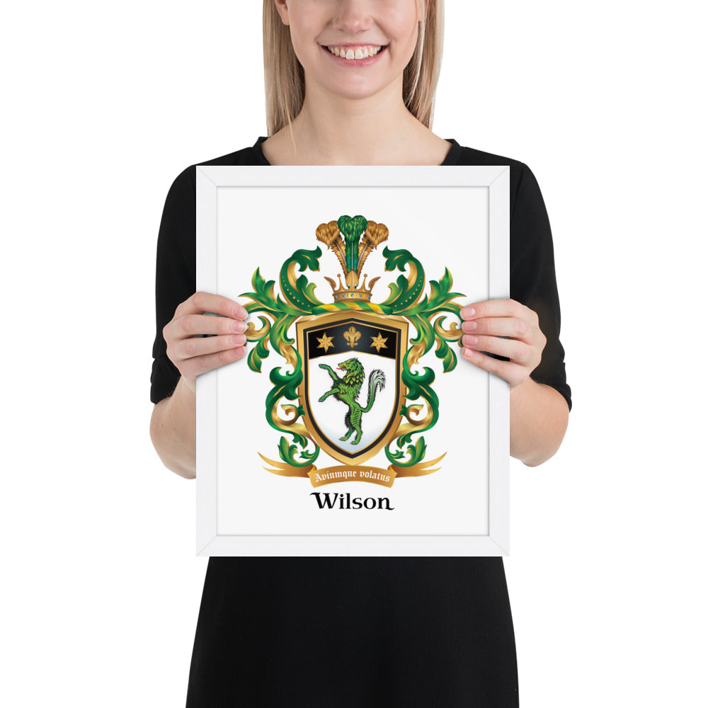 Wilson Family Crest framed artprint - green wolf-Family Crests Store