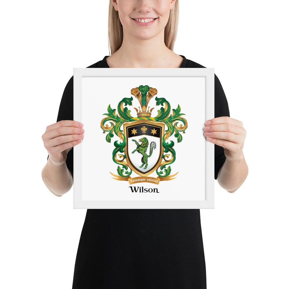 Wilson Family Crest framed artprint - green wolf-Family Crests Store