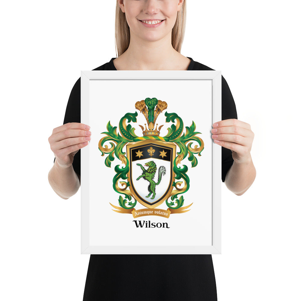Wilson Family Crest framed artprint - green wolf-Family Crests Store
