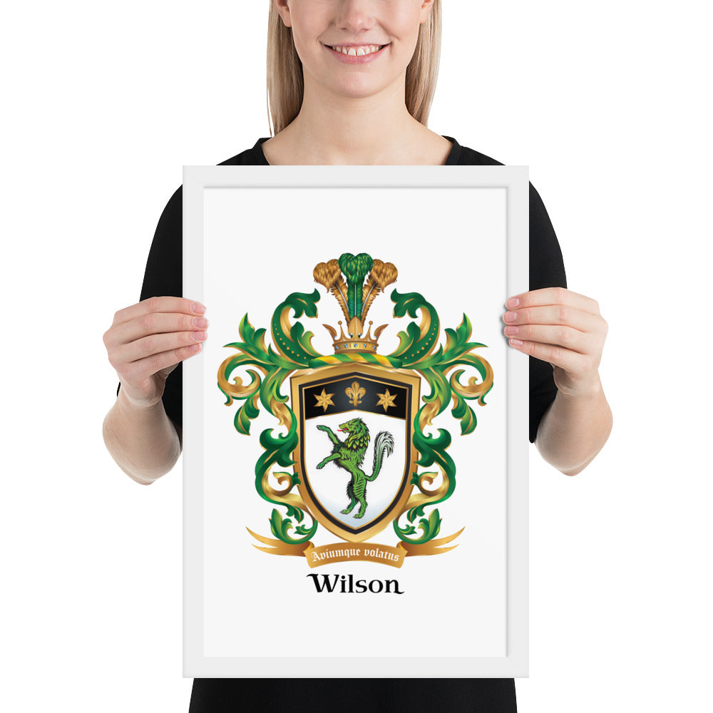 Wilson Family Crest framed artprint - green wolf-Family Crests Store
