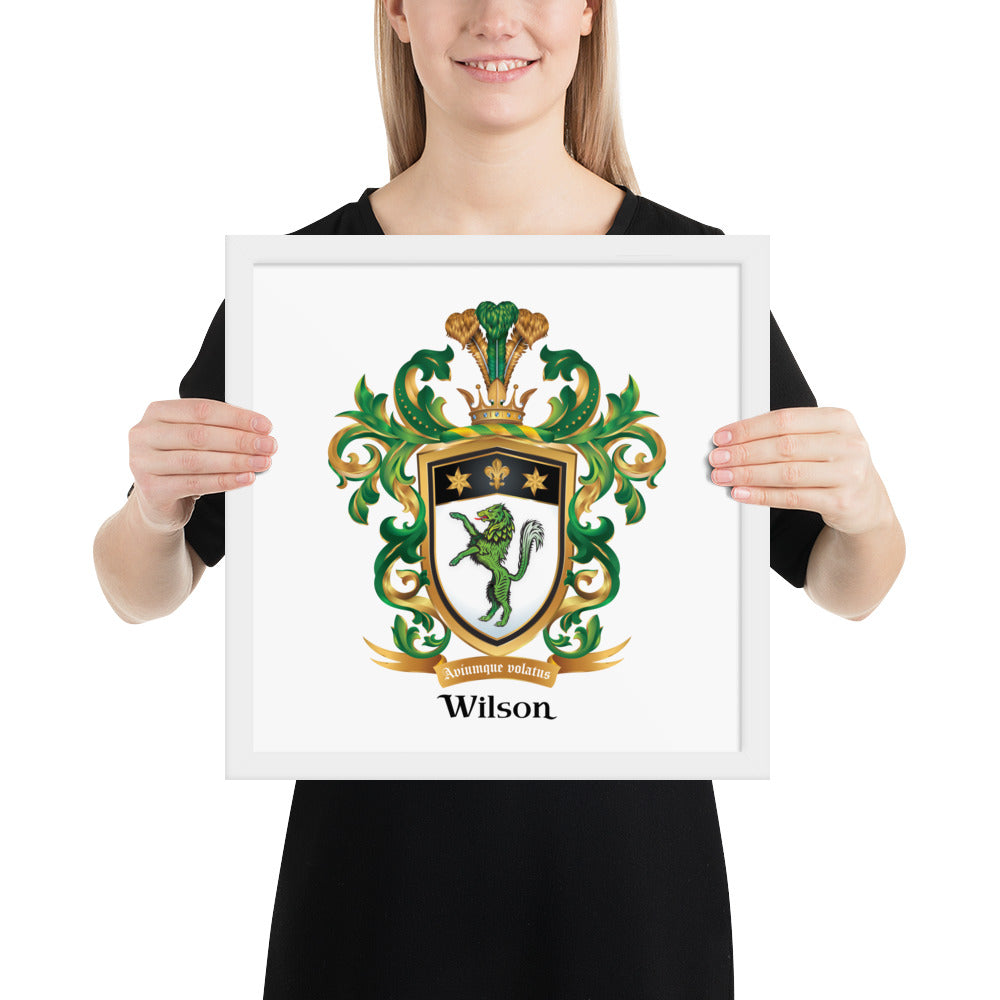 Wilson Family Crest framed artprint - green wolf-Family Crests Store