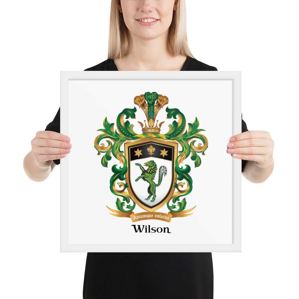 Wilson Family Crest framed artprint - green wolf-Family Crests Store