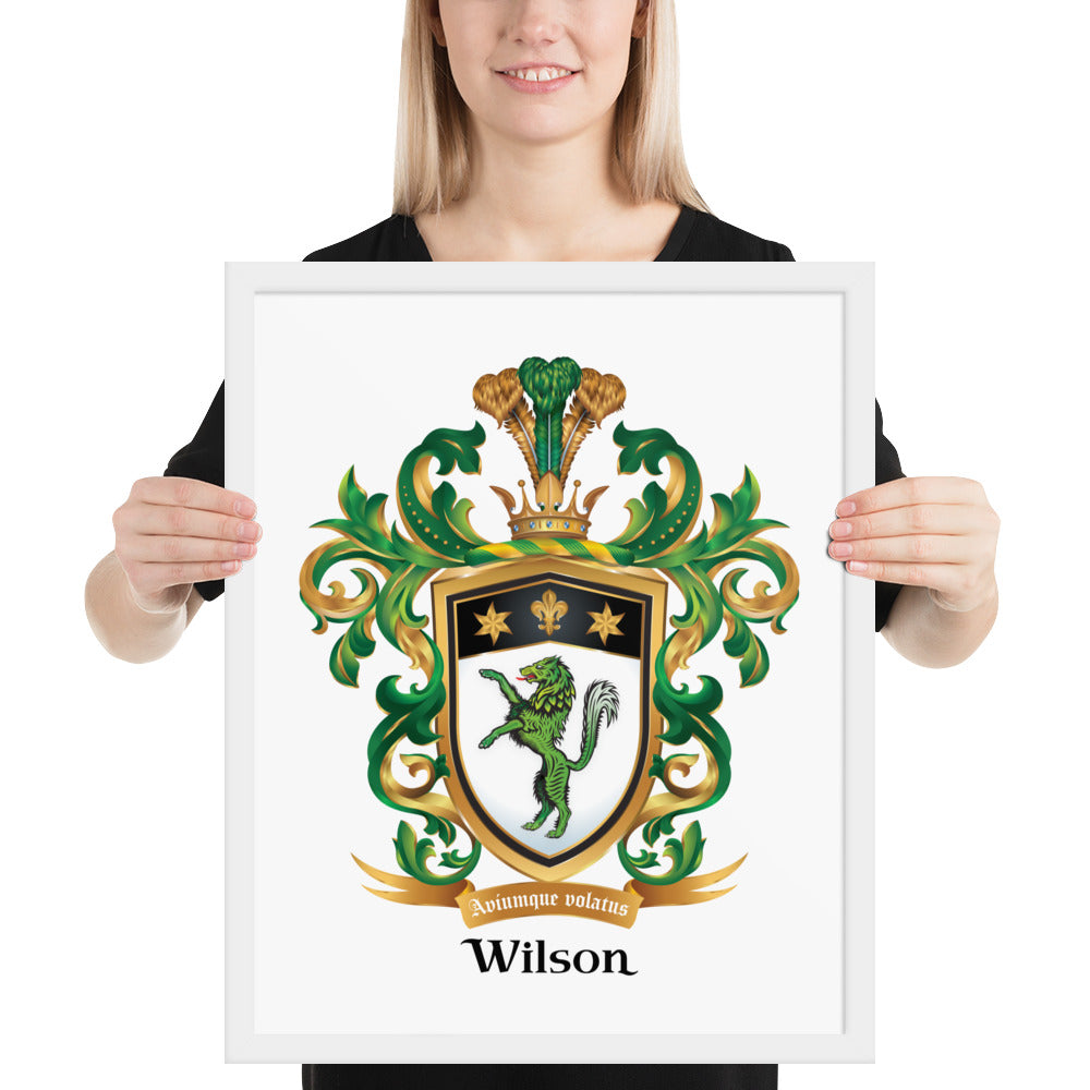 Wilson Family Crest framed artprint - green wolf-Family Crests Store