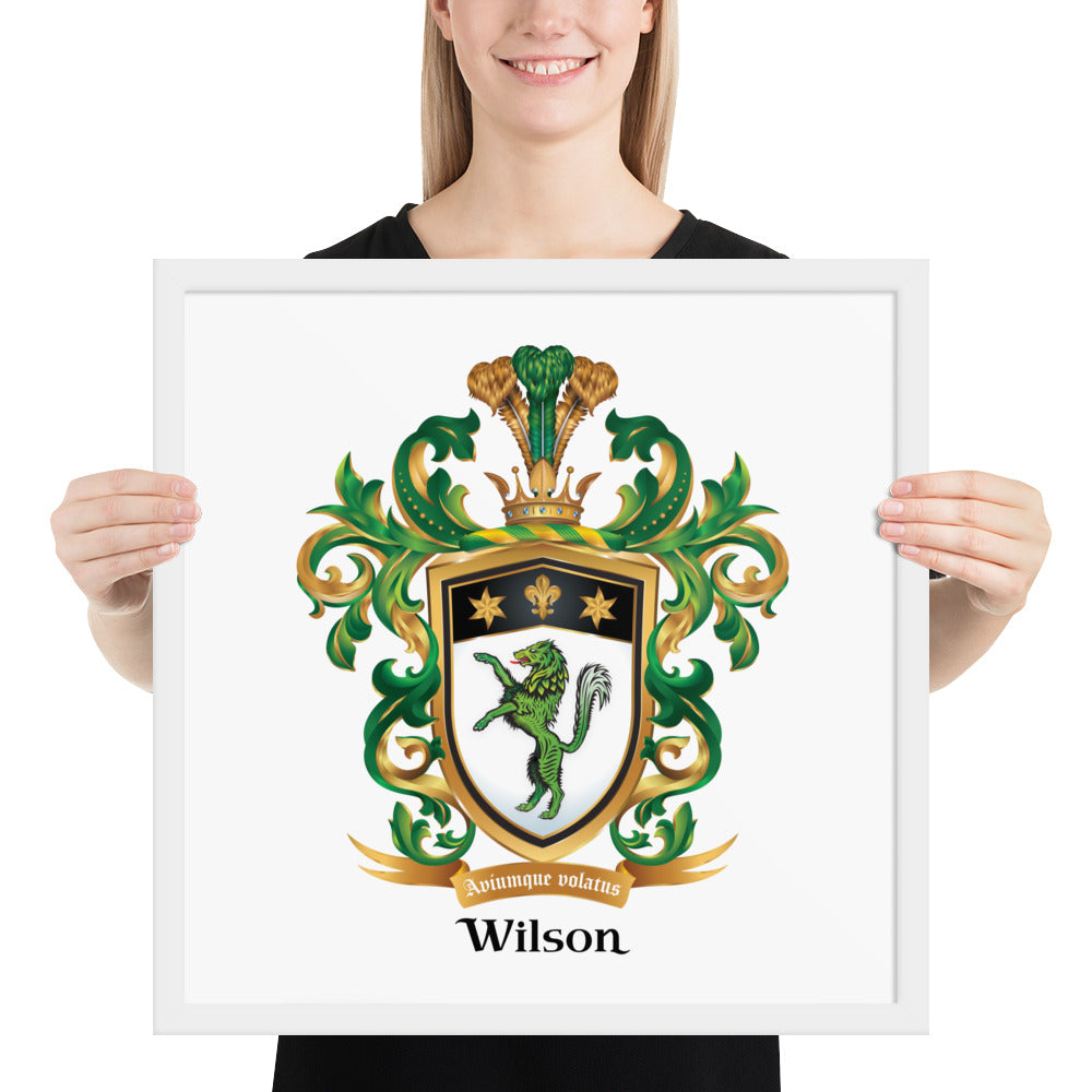 Wilson Family Crest framed artprint - green wolf-Family Crests Store