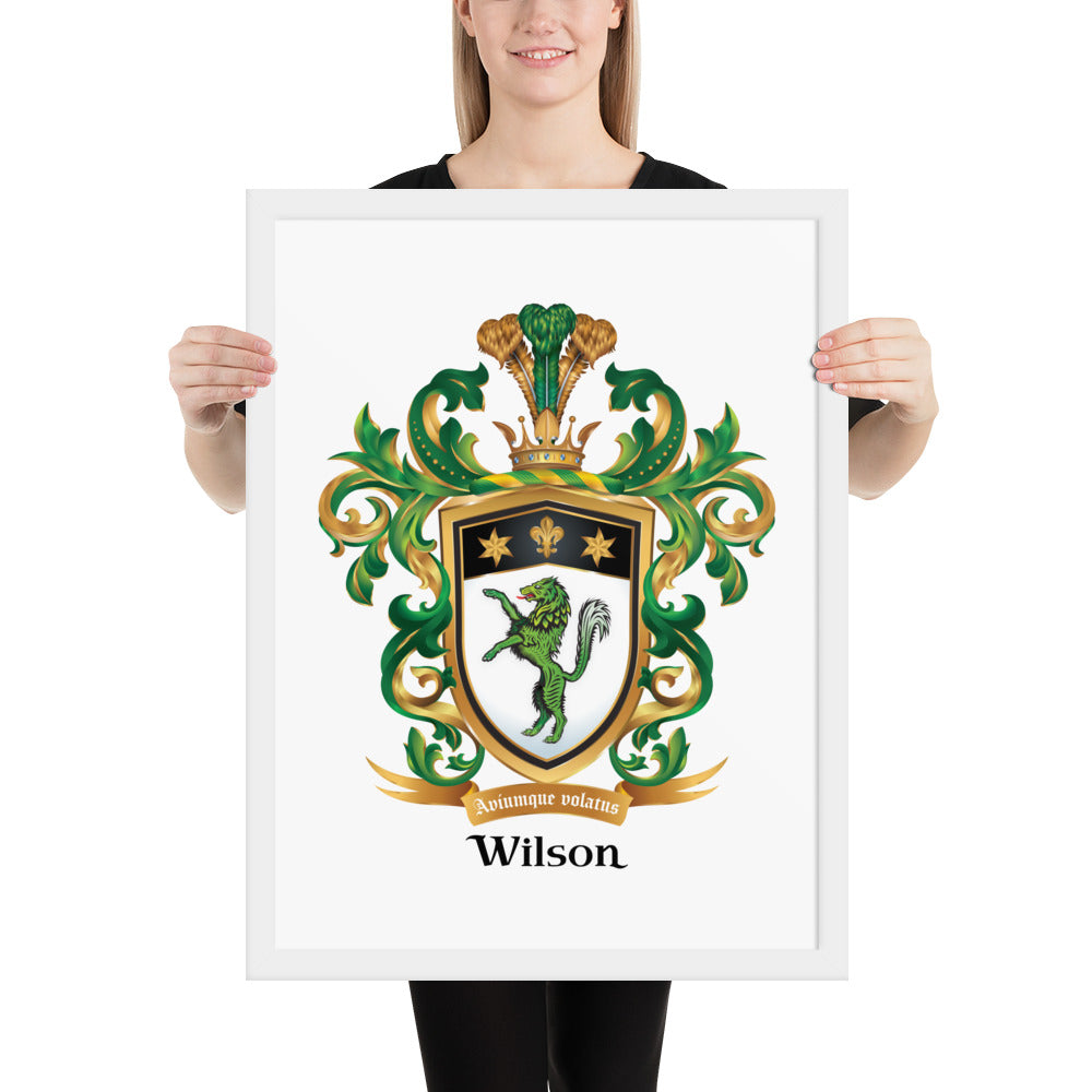 Wilson Family Crest framed artprint - green wolf-Family Crests Store