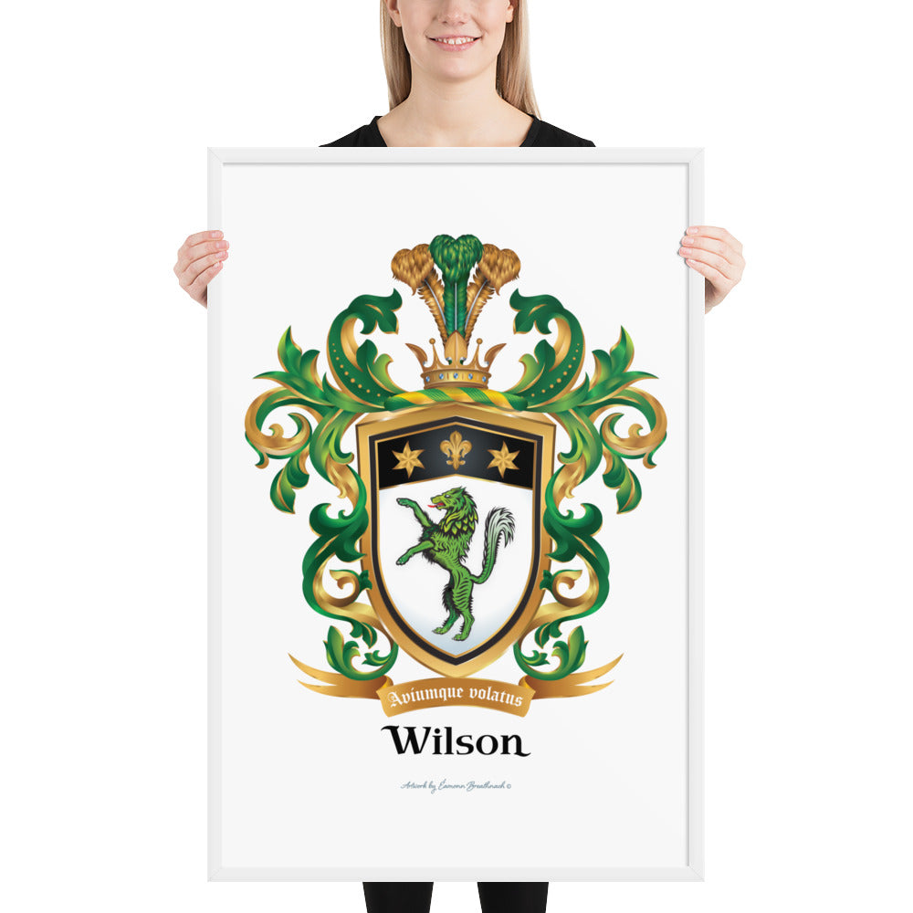 Wilson Family Crest framed artprint - green wolf-Family Crests Store