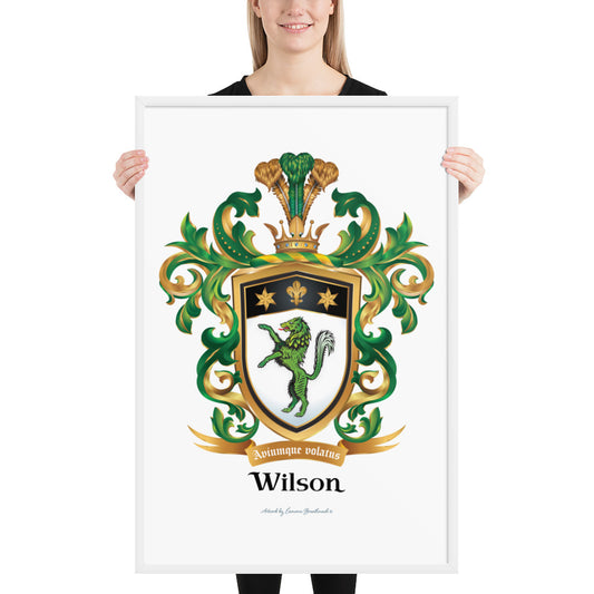 Wilson Family Crest framed artprint - green wolf-Family Crests Store