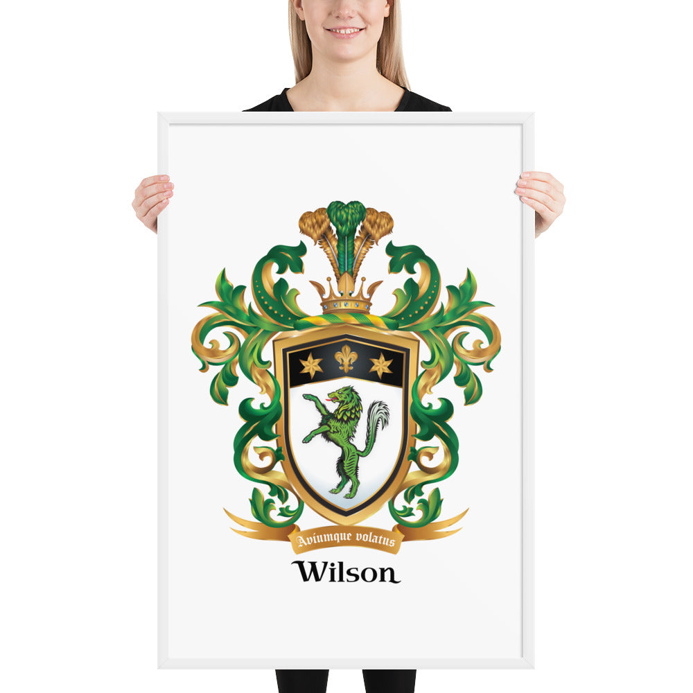 Wilson Family Crest framed artprint - green wolf-Family Crests Store