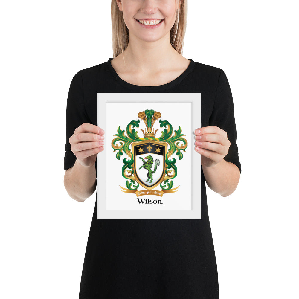 Wilson Family Crest framed artprint - green wolf-Family Crests Store