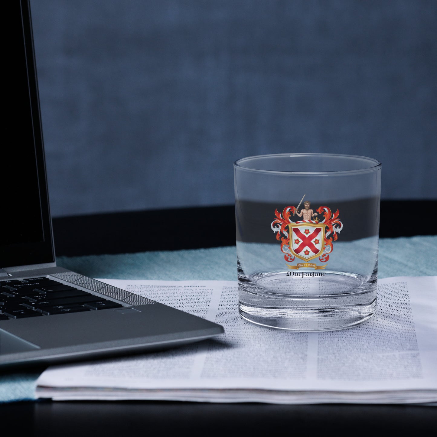 MacFarlane Family Crest Rocks Glass - Uppercase F
