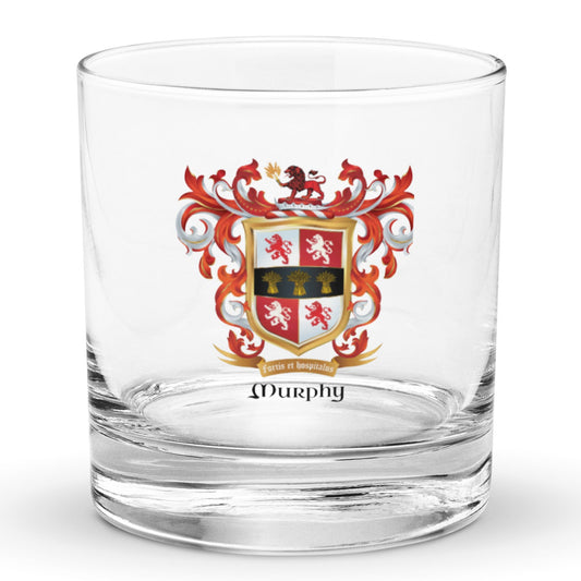 Murphy Family Crest rocks glass on a white background
