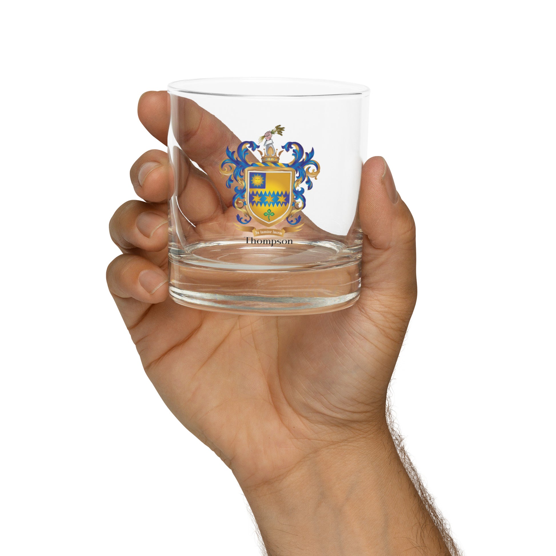 Thompson Family Crest Rocks Glass-Family Crests Store