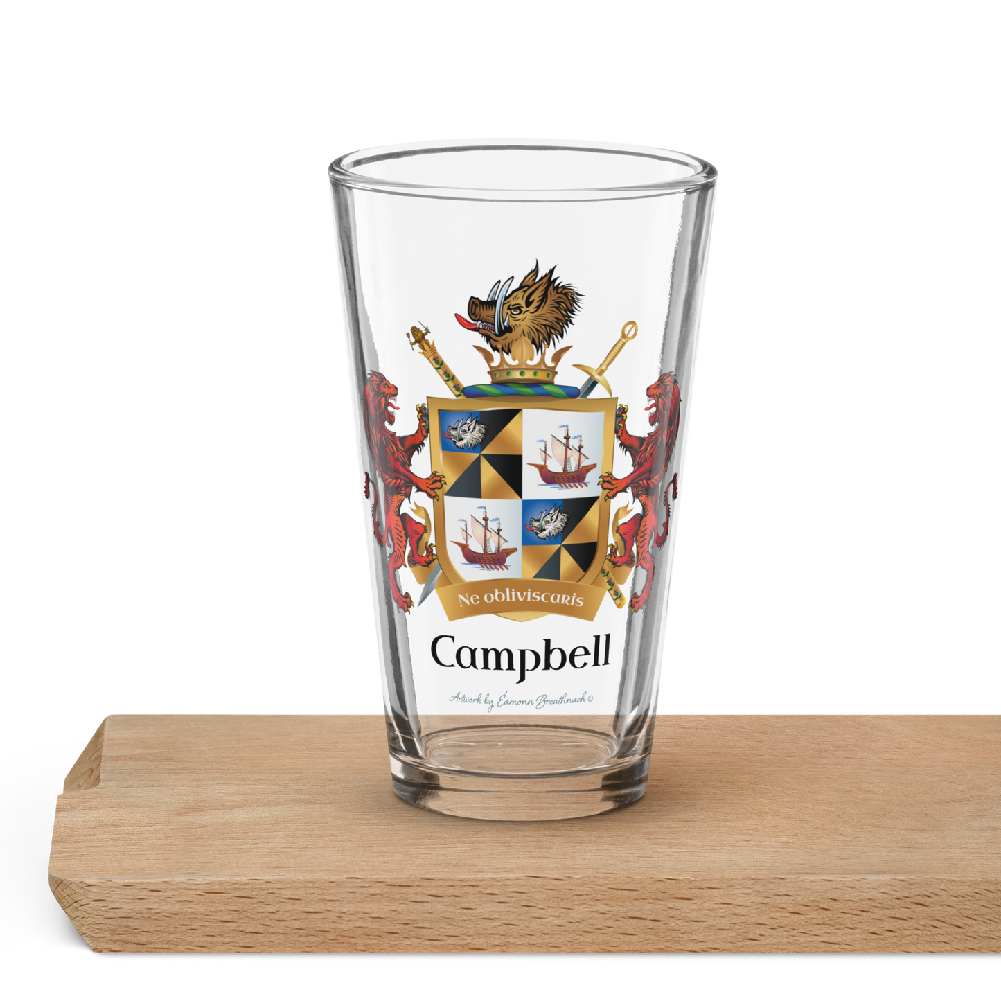Campbell Family Crest beer glass - with lions