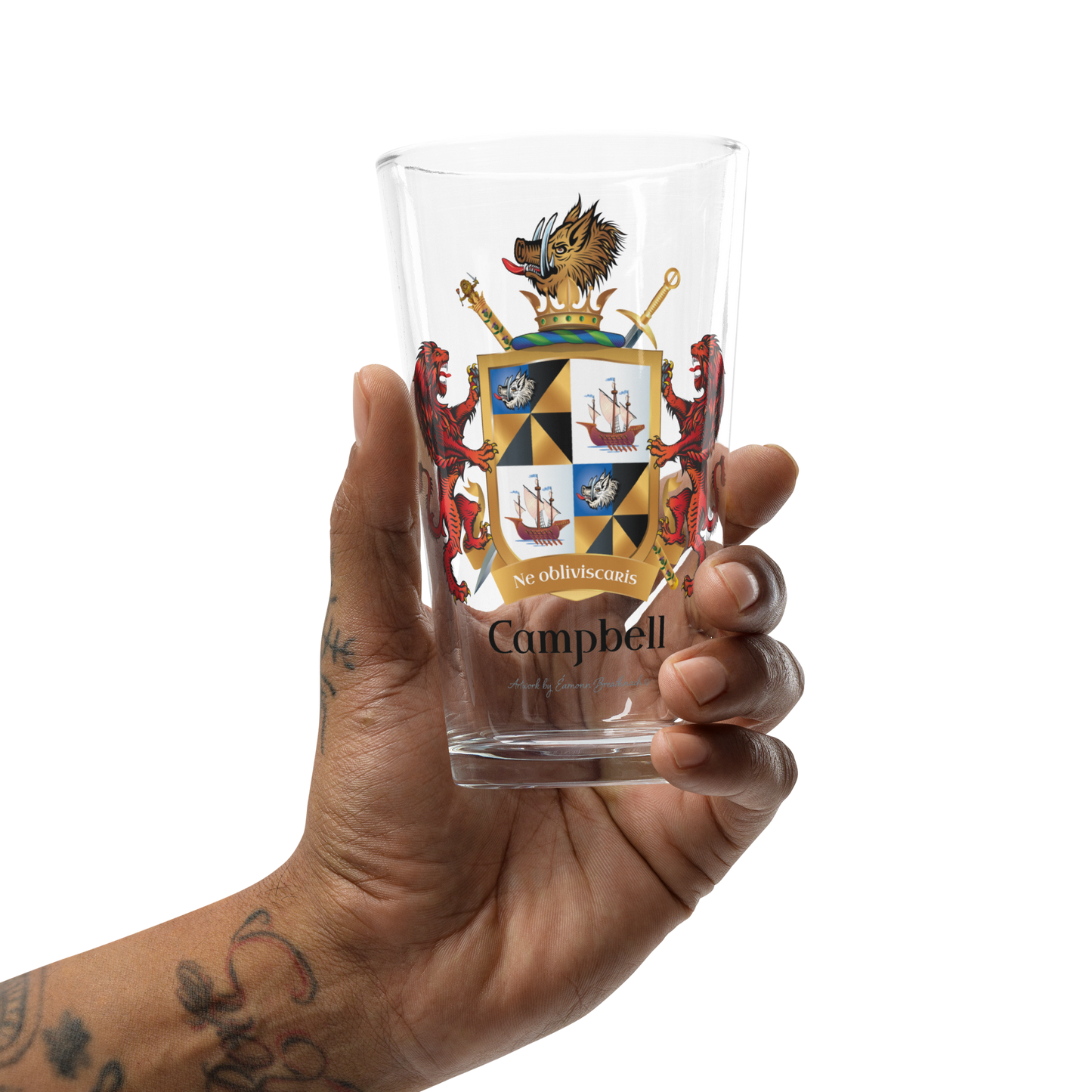 Campbell Family Crest beer glass - with lions