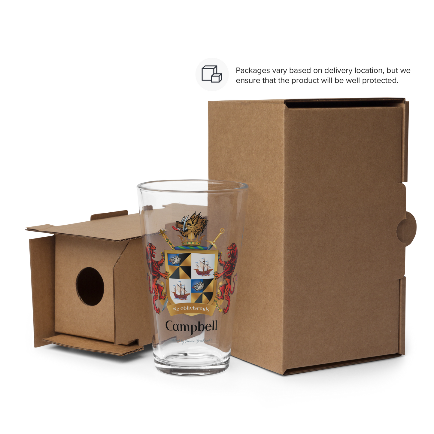 Campbell Family Crest beer glass - with lions