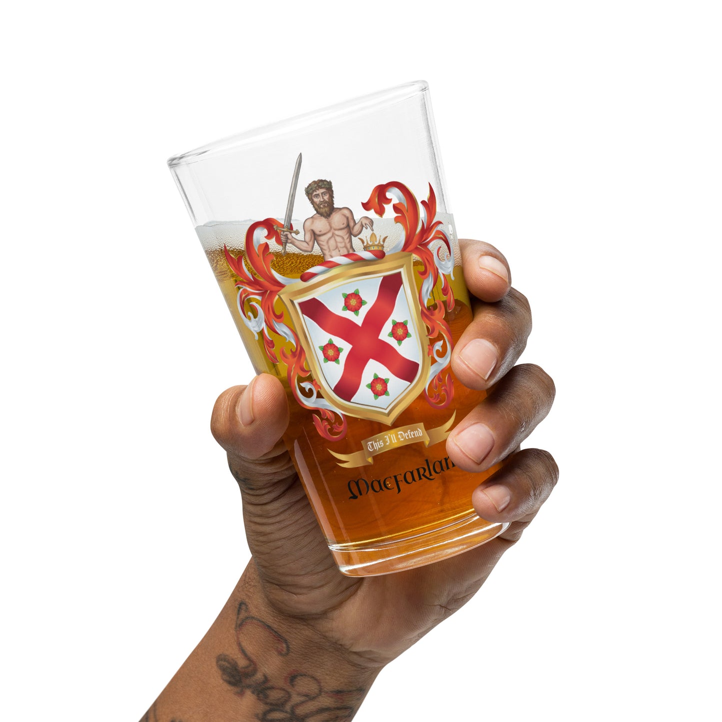 Macfarlane Family Crest beer glass - lowercase f