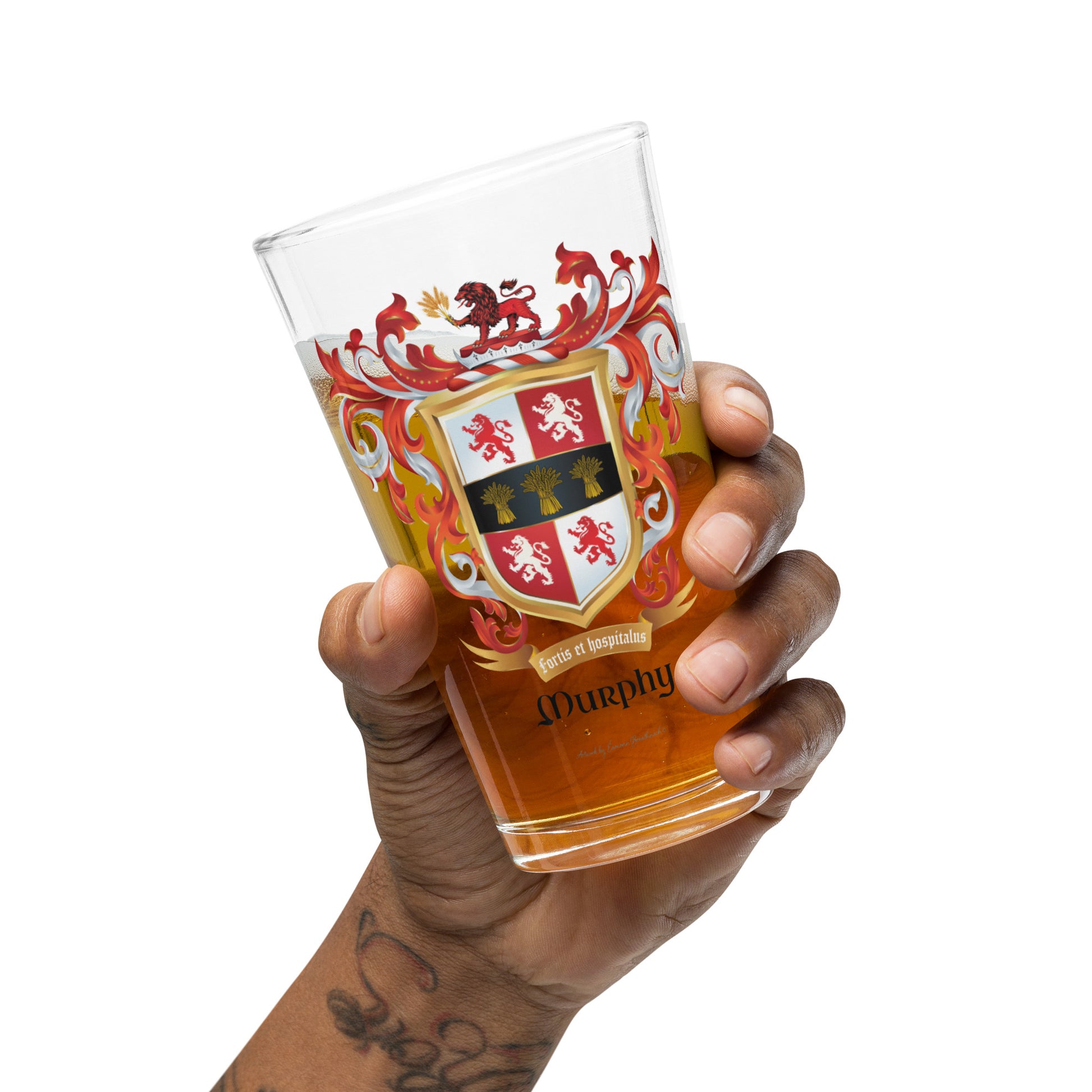 Murphy Family Crest beer glass - lion with wheat-Family Crests Store
