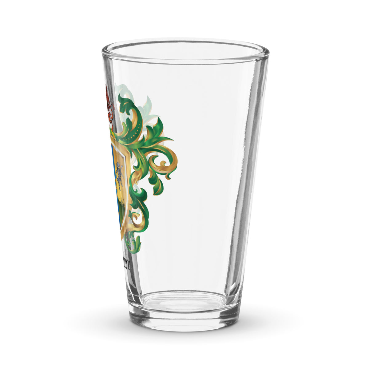 Wahner-pint-glass view from behind with crest showing partially