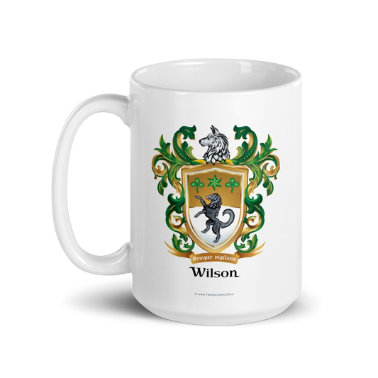Wilson Family Crest mug - black wolf-Family Crests Store