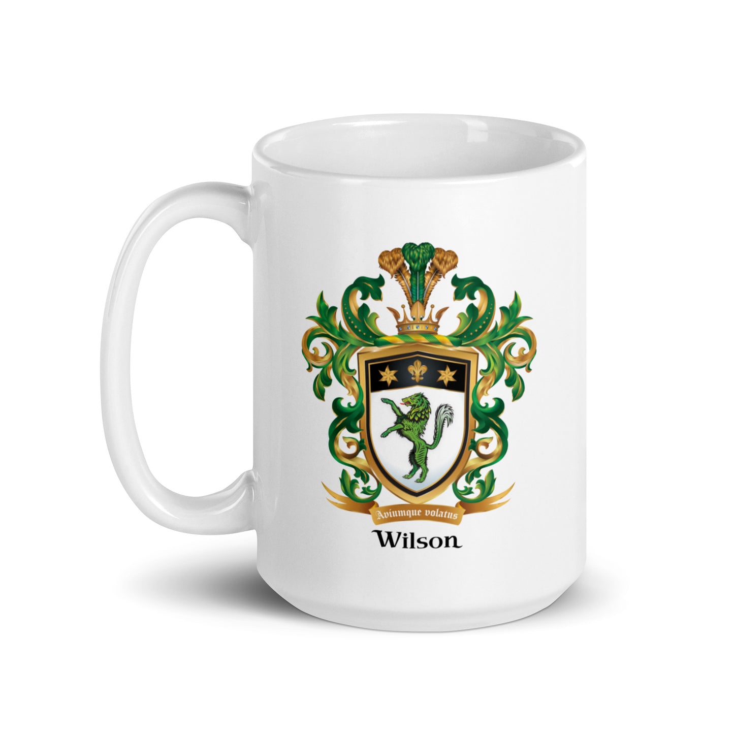 Wilson Family Crest mug - green wolf-Family Crests Store