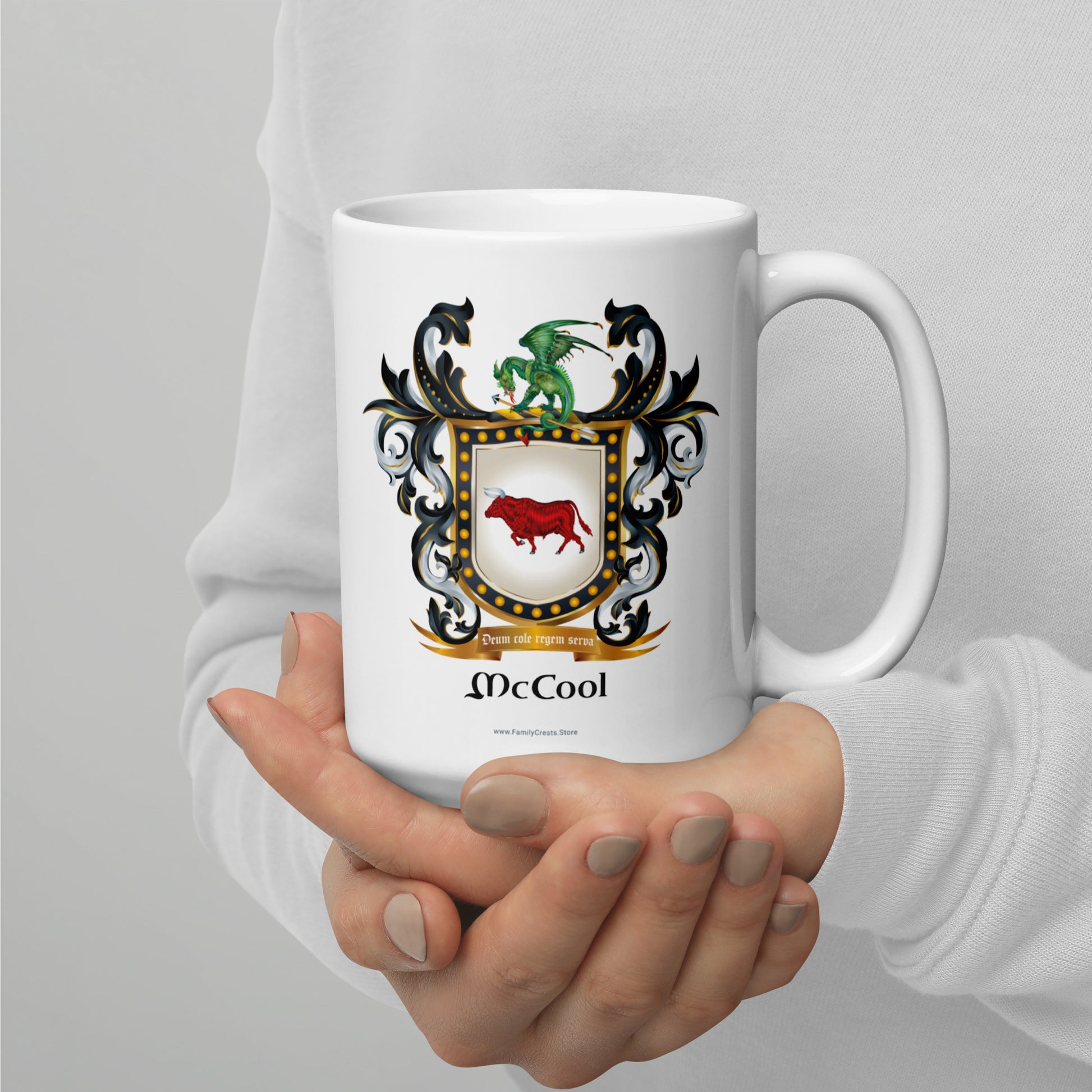 McCool Family Crest mug - red bull-Family Crests Store